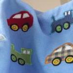 Baby Blanket Blue Blanket Cars Trains Applique..