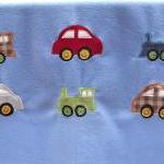 Baby Blanket Blue Blanket Cars Trains Applique..