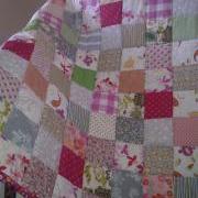 patchwork quilt girls quilt baby  quilt  nursery  coloured squares with reversible deep pink daisy print