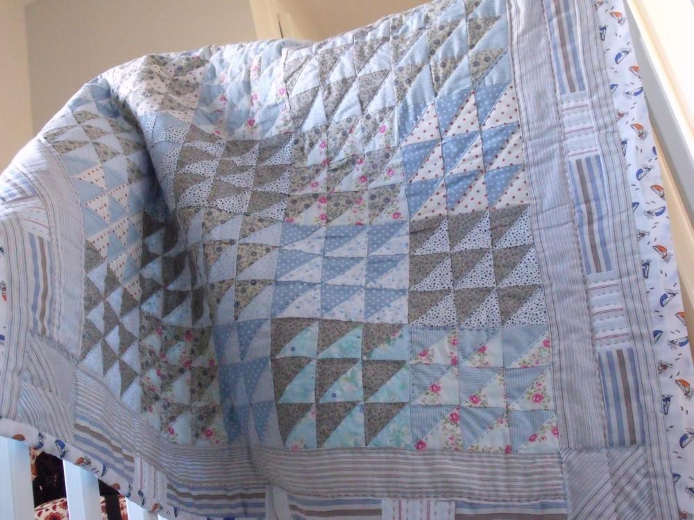 Patchwork Quilt Baby Quilt Blue Quilt Lap Quilt Wall Hanging