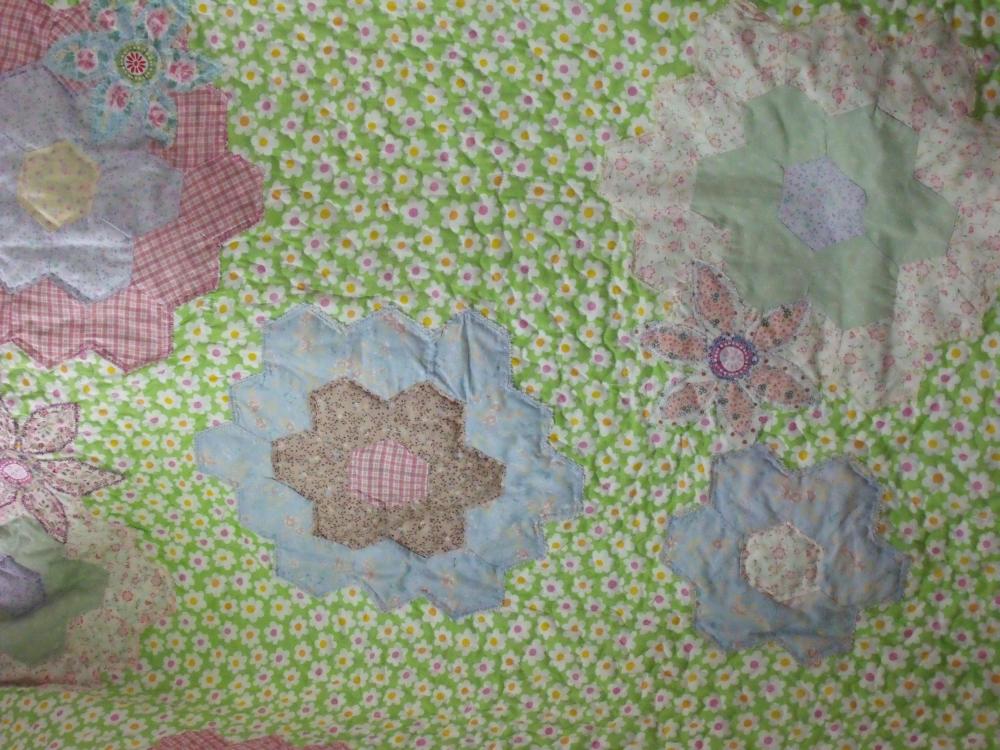 Modern Handmade Spring Colours Patchwork Quilt With Flowers Crib Quilt Sofa Throw Baby Gift