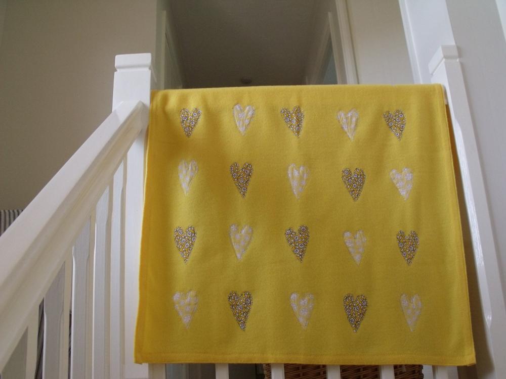 Yellow Baby Blanket With Sewn On Hearts