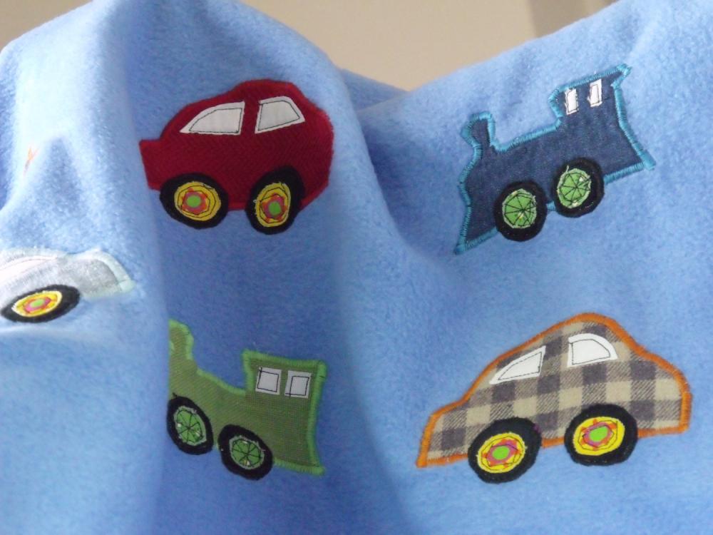 Baby Blanket Blue Blanket Cars Trains Applique Floormat Playmat