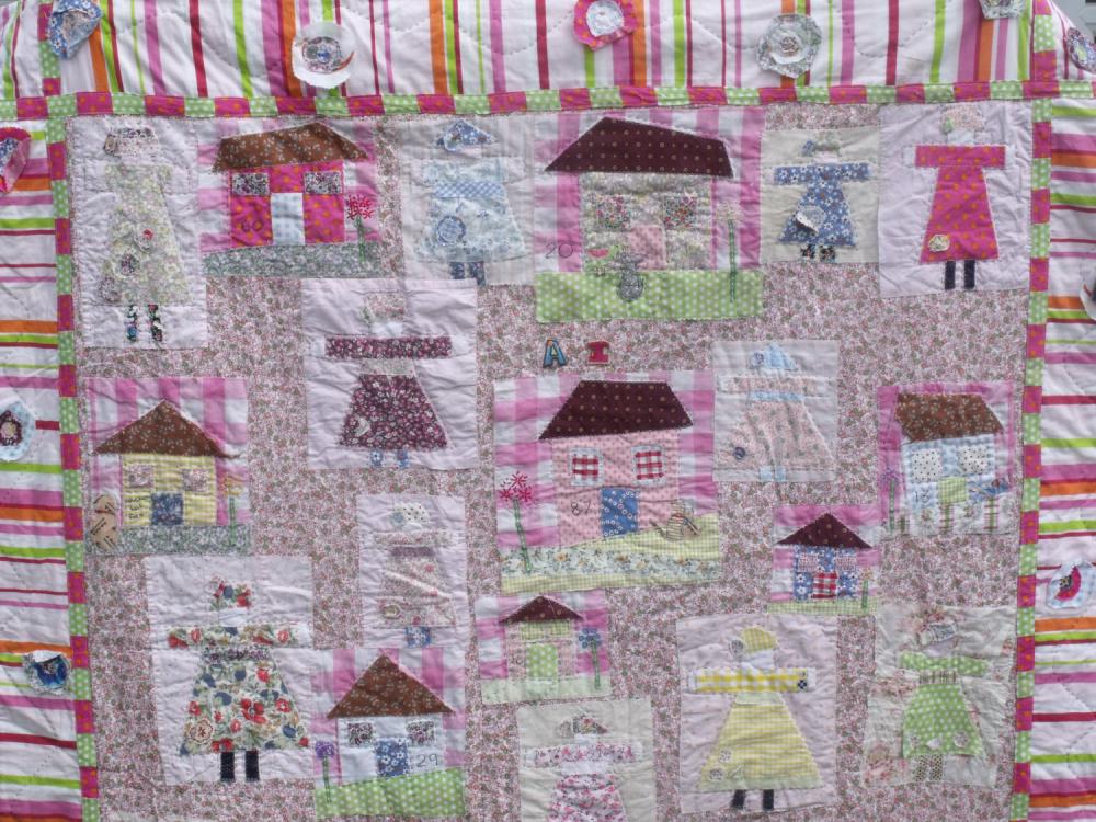 Modern Handmade Patchwork Quilt Girls Quilt Lap Quilt Cover With Houses And People